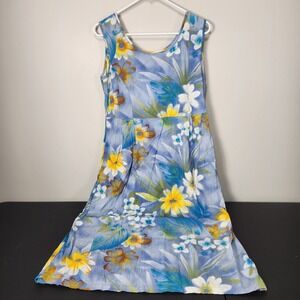 Jams World Vintage Sz M Blue Shift Midi Pockets Dress Moon Daisy Print 90s